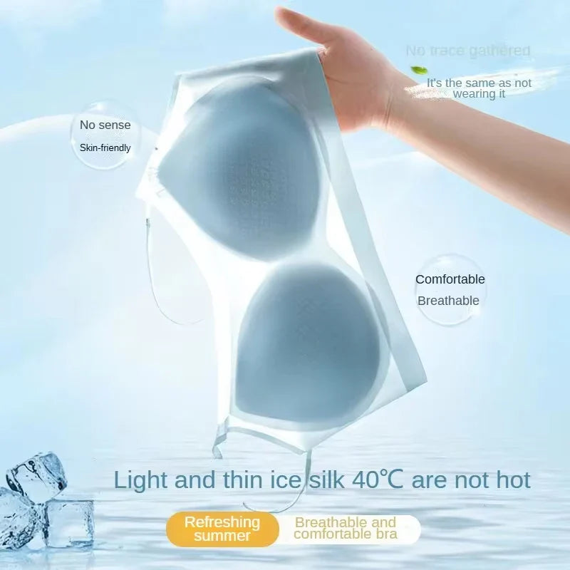 Ultra-Thin Breathable Ice Silk Top Bra Women's Bustier Underwear Seamless Back Halter Vest Wrap Bra Small Chest Together