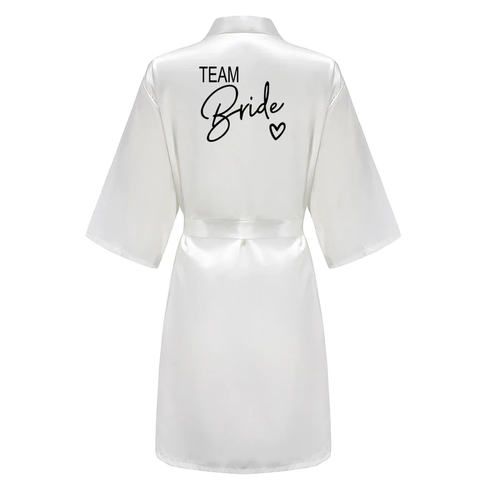 Wedding Party Team Bride Robe With Black Letters Kimono Satin Pajamas Bridesmaid Bathrobe SP003