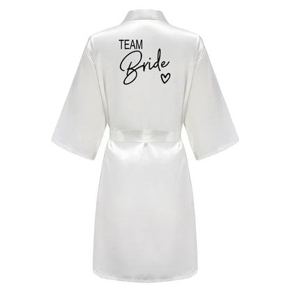 Wedding Party Team Bride Robe With Black Letters Kimono Satin Pajamas Bridesmaid Bathrobe SP003