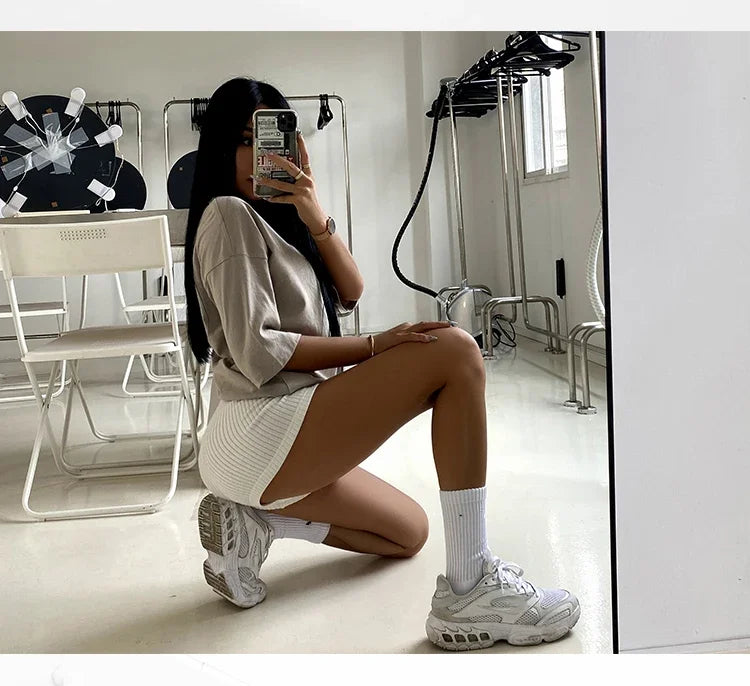 HELIAR Women High Waist A-line Shorts Thin Knit Sports Shorts For Women Casual Running Slim Bodycon Trousers 2025 Spring Summer