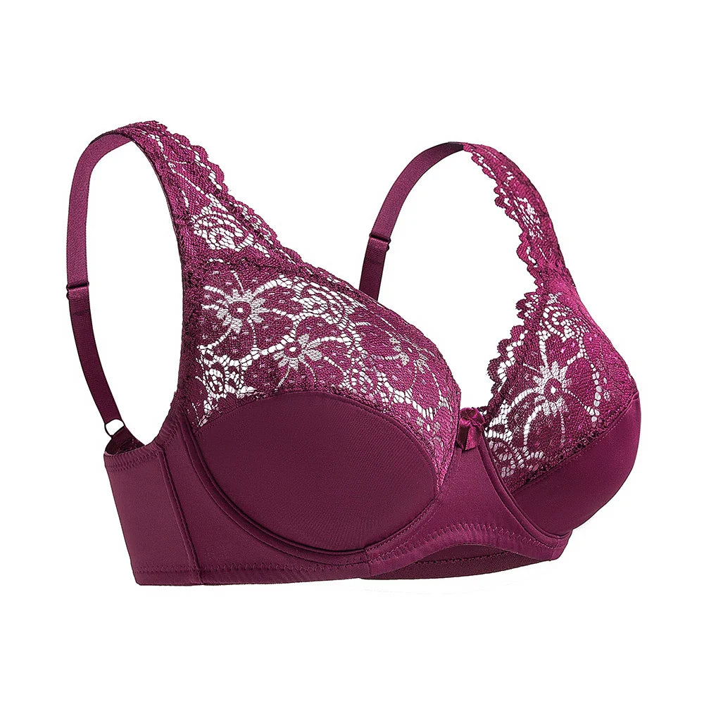 Women Plus Size Bra Breathable Sexy Lingerie Perspective Brassiere Floral Lace Bras Unlined Underwire Female Underwear