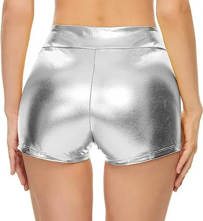 Hot selling close fitting high waisted shorts for nightclub performances, bottomed leather pants with hot stamping