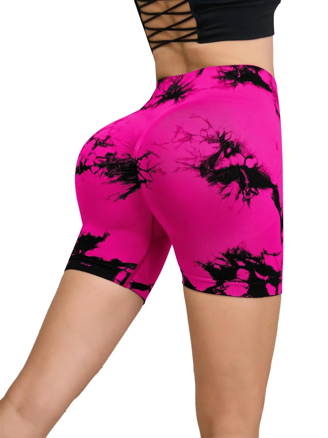 Tie Dyed Seamless Fitness Pants Women's High Waist and Hip Lifting Sports Tight Shorts Running Sexy Peach Fitness Yoga Shorts