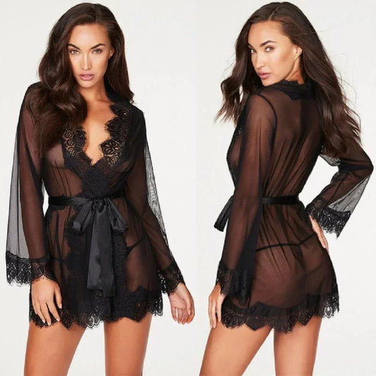 Sexy Lingerie Set + Thong Women Porno Sleepwear Lace Underwear Sex Clothes Babydoll Erotic Transparent Dress Sexy Lingerie Suit
