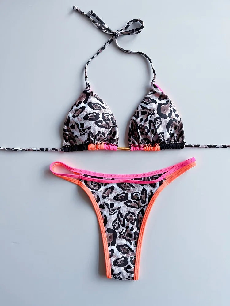 RUOTONGSEPT 2023 Sexy Spliced Swimsuit Women Swimwear Tiger Stripe Print Micro Bikini Set Brazilian Biquinis Beach Bathing Suit