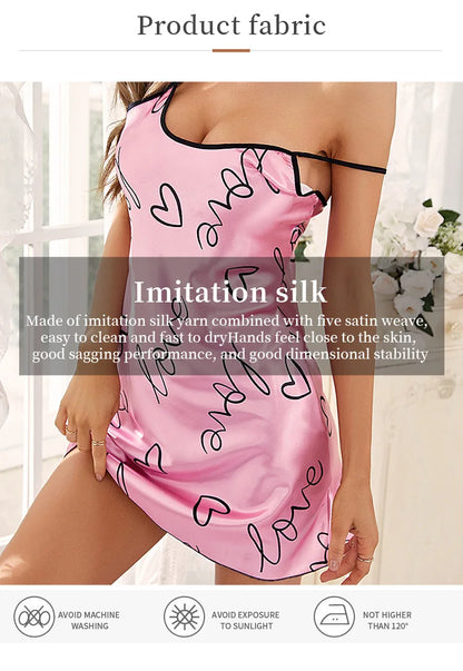 Heart Print Nightdress Elegant Scoop Neck Criss Cross Back Sleep Dress Women's Sleepwear