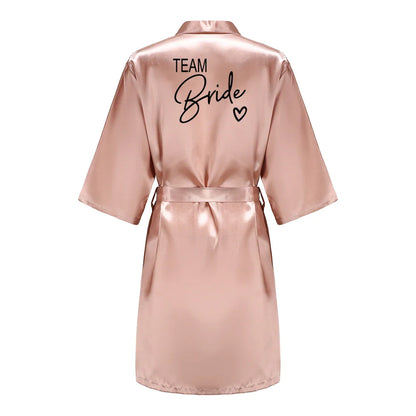 Wedding Party Team Bride Robe With Black Letters Kimono Satin Pajamas Bridesmaid Bathrobe SP003