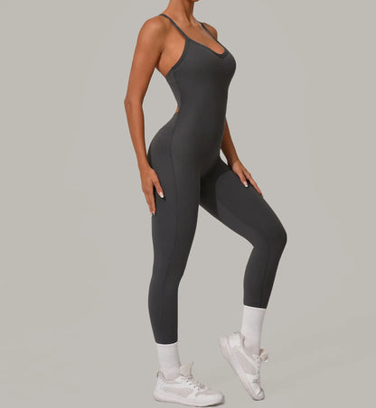 Sexy Hollow Cross Backless Sporty Tight Jumpsuit Woman Sportswear Summer One Pieces Outfit Gym Fitness Overalls Yoga Jump Suit
