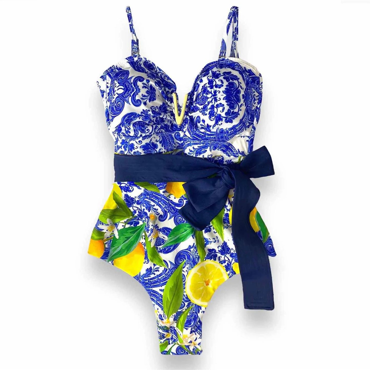 2025 New Sexy V-Neck One Piece Swimsuit Belt Swimwear Women Ruffle Monokini Push Up Swim Suit Colorful Bathing Suit Female Beach