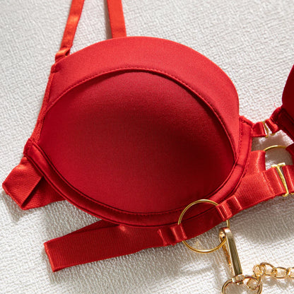 Fancy Metal Chain Sexy Lingerie 5Pcs Sets Luxury Hollow Out Bras And Panties Garters Underweat Suit Sensual Erotic Intimate Set