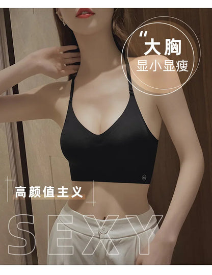 Sexy Large Backless U-shaped Beautiful Back Sling Underwear Women's Thin Section Seamless Small Chest Gathered Strapless Bra