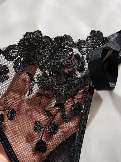 Conjunto de lencería con bordado Floral para mujer, sujetador transparente y ropa interior breve, ropa interior íntima Sexy de s