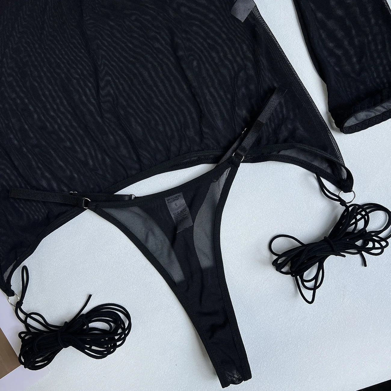 Yimunancy Sheer Mesh Lingerie Set Women 4-Piece Backless Sexy Dress Sexy Erotic Solid Brief Underwer Set Nightwear