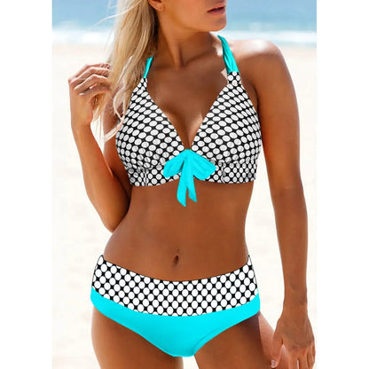 High Waist Triangle Swimsuit Bikini Set Fashionable Printed Cross Chest Bag Women's Swimwear Trendy Beachwear Ensemble