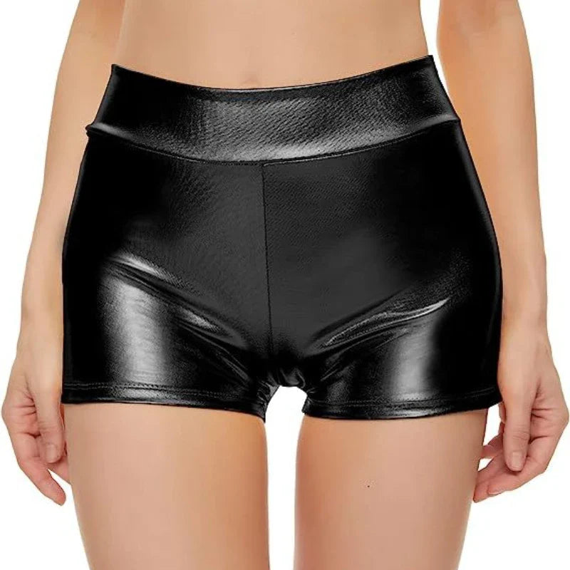 Hot selling close fitting high waisted shorts for nightclub performances, bottomed leather pants with hot stamping