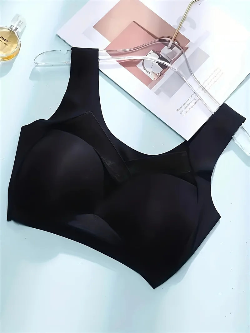 2/1Solid Wireless Sports Bra Comfy & Breathable Seamless Push Up Running Workout Tank Everyday Bra, Women's Lingerie & Underwear