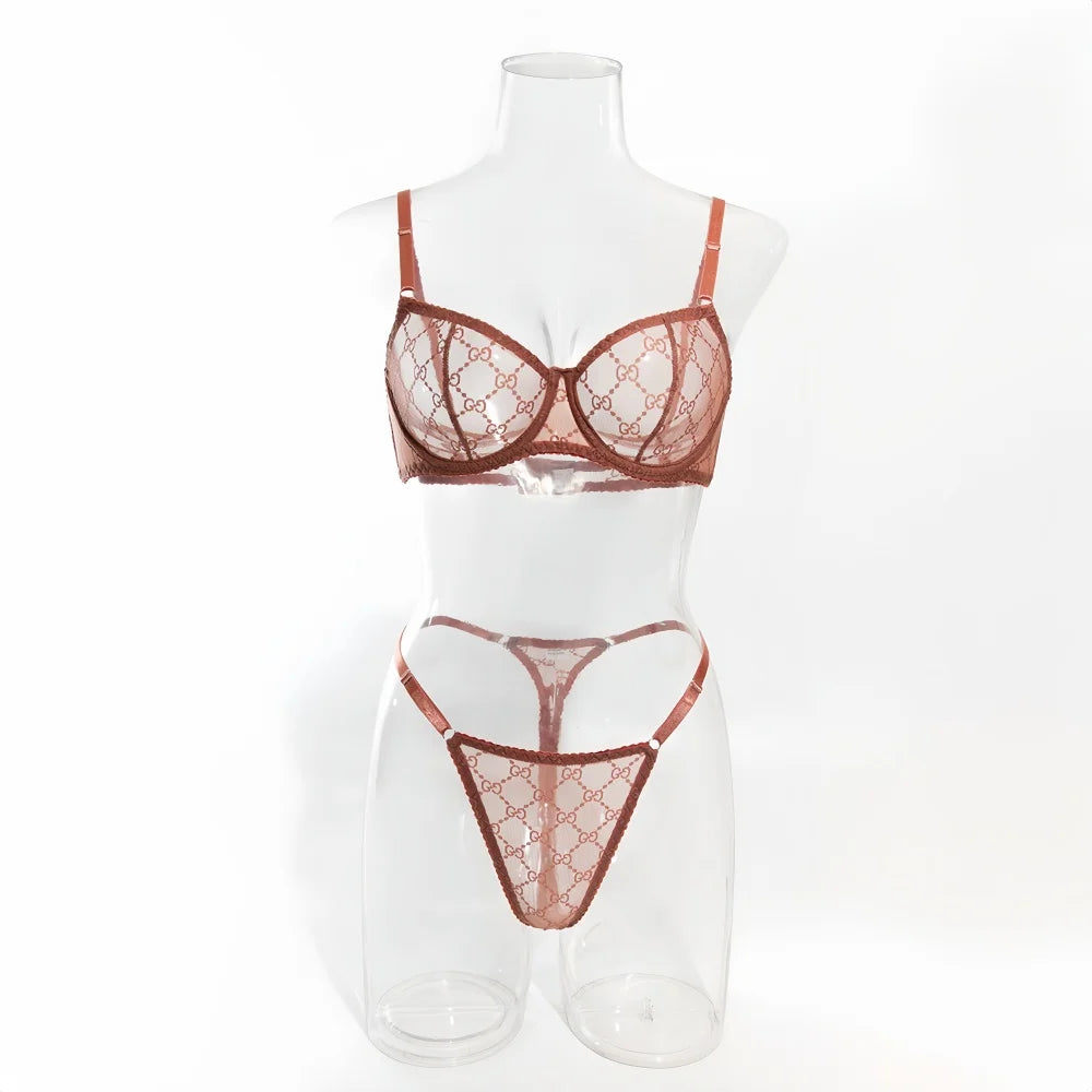 Krasapt New Arrival Ultra-thin Mesh See-through Plaid Bra And G-string Sexy Lingerie Sets Fancy Intimate Erotic set Onlyfans Kit