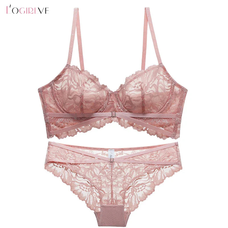 Logirlve Sexy Tоy For Women Bra Set Lingerie Push Up Brassiere Lace Embroidery Underwear Set Ultra-thin Cup Female Lingerie