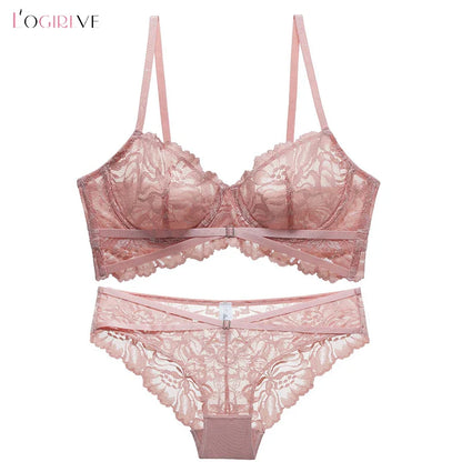 Logirlve Sexy Tоy For Women Bra Set Lingerie Push Up Brassiere Lace Embroidery Underwear Set Ultra-thin Cup Female Lingerie
