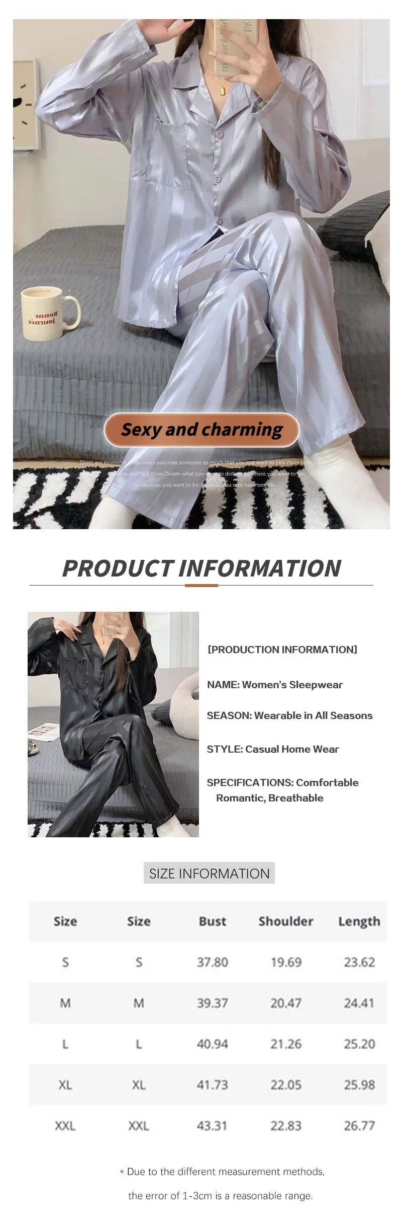 Women Pajamas Striped Pijama Sets Silk Satin Female Home Clothes Sleepwear Longsleeve Shirt Pants Homewear Shirt Pants Loungewea