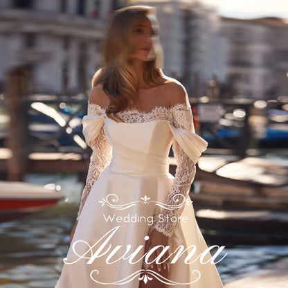 Aviana Customized A-Line Satin Pleats Ruching Off Shoulder Zipper Back Ruffles Lace lining Fairy Garden Wedding Dress Woman Sexy