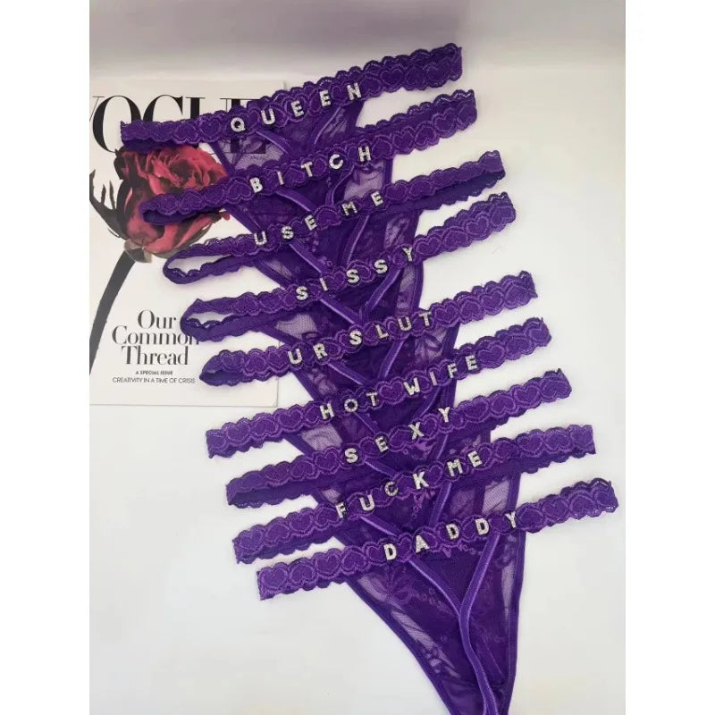 Custom Thongs Name Letter Women Sexy Lace Panties Personalized Customized GString tanga Hot Wife Girlfriend Valentines Gift