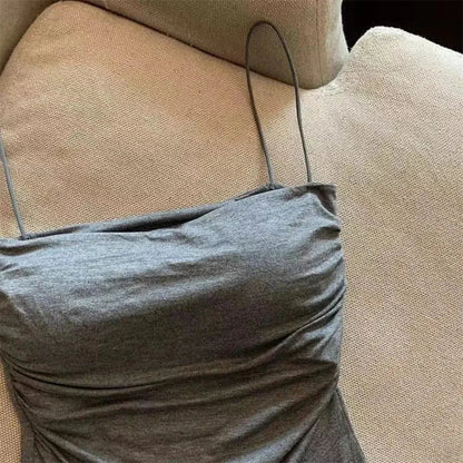 1 Pc Stylish Waist Pleated Corset - Soft support fixed chest pad sleeveless vest Sexy short top with thin straps Solid color