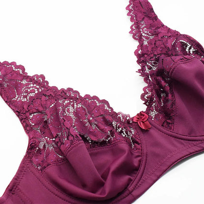 Women Plus Size Bra Breathable Sexy Lingerie Perspective Brassiere Floral Lace Bras Unlined Underwire Female Underwear