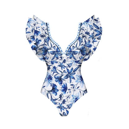 2025 New Sexy V-Neck One Piece Swimsuit Belt Swimwear Women Ruffle Monokini Push Up Swim Suit Colorful Bathing Suit Female Beach