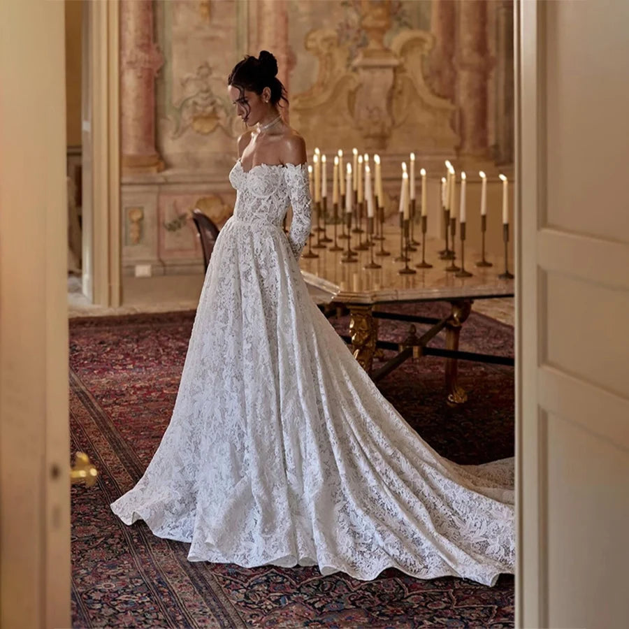 Modern Sweetheart A-Line Wedding Dress 2026 Bridal Gowns Long Sleeve Customizable Elegant Bridal Dress for Your Special Day