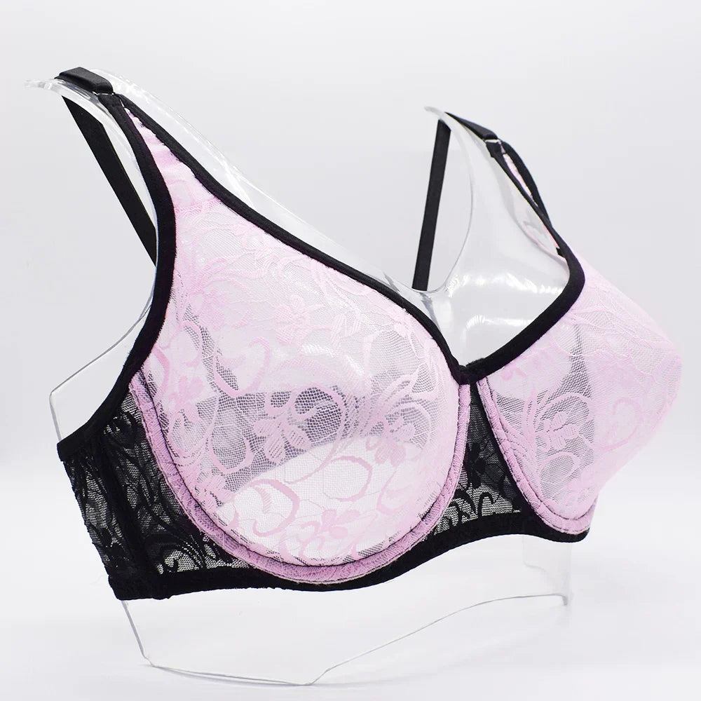 Womens Underwear Lace Bras Underwire BH Hollow Out Embroidery Sexy Lingerie Tops Plus Size  Brassiere A B C D Cup