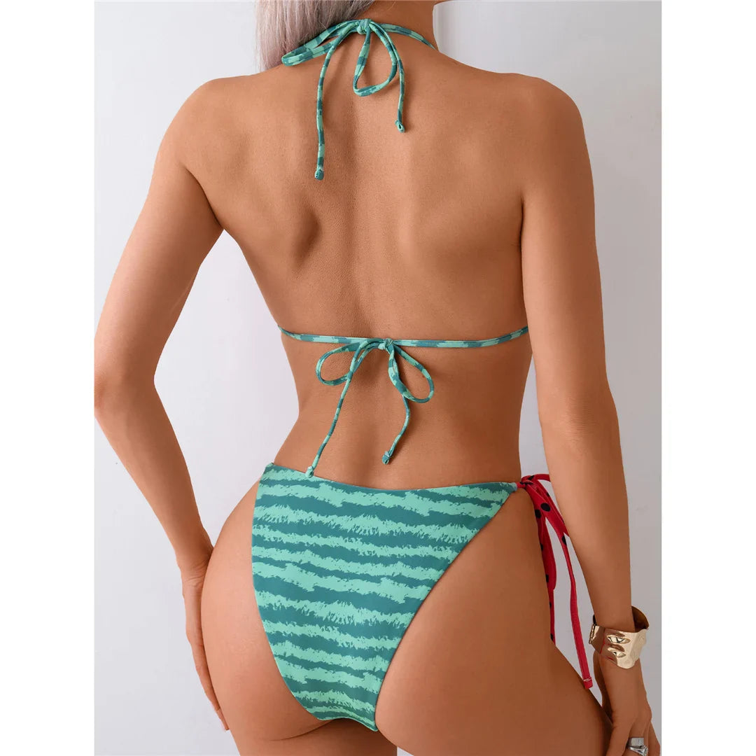 Flag Printed Halter Strappy High Cut Bikini Female Swimsuit Women Swimwear Two-pieces Bikini set Bather Bathing Suit Swim V6144