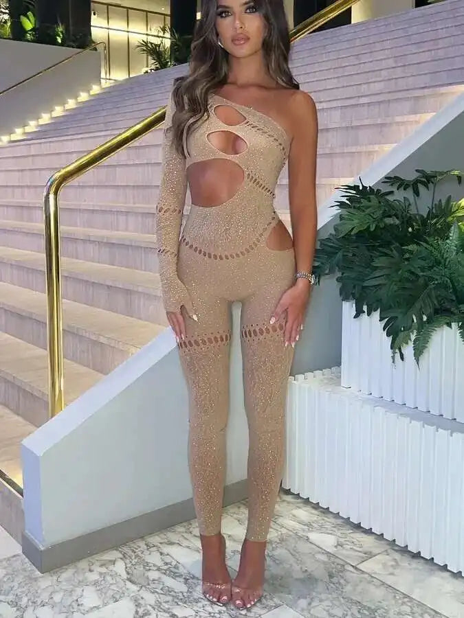 Hot Stamping Bodystocking Lingerie Sparkling crystal Jumpsuit Mesh Body Suits For Women Romper Jumpsuits Mesh Lace Sheer A4HM