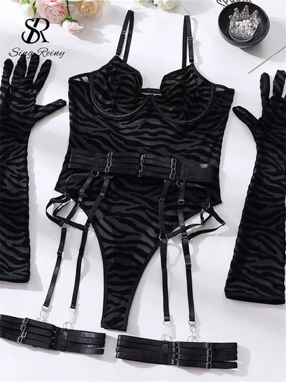 SINGREINY Sensual Sheath Solid Lingerie Rompers Fashion Oversleeve Strapless Slim Playsuits Women Sheer Mesh Sexy Bodysuits