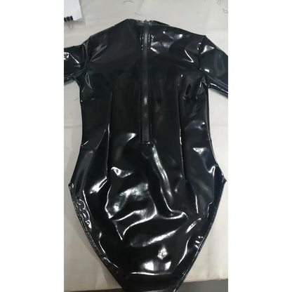 S-5XL Turtleneck Wet Look PVC Catsuit Shiny PU Leather Bodysuit Tights Sexy Cosplay Body Teddies Swimsuit Leotard Clubwear Tops
