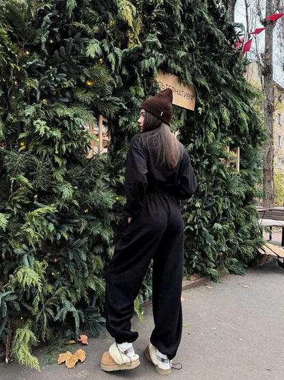 Zekye Woman Clothing New Fashion Long-sleeved Jumpsuit Women's Casual Semi-open Elastic Waist Jumpsuit Elegant Woman Jumpsuit