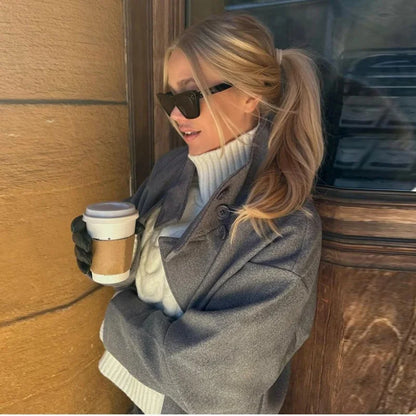 Urban Black Woolen Blend Coats Women Stand Collar Single-breasted Long Sleeve Thick Warm Jacket 2025 Autumn Winter Lady Outwear