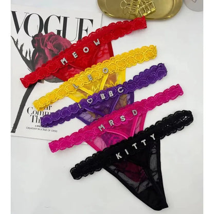 Custom Thongs Name Letter Women Sexy Lace Panties Personalized Customized GString tanga Hot Wife Girlfriend Valentines Gift