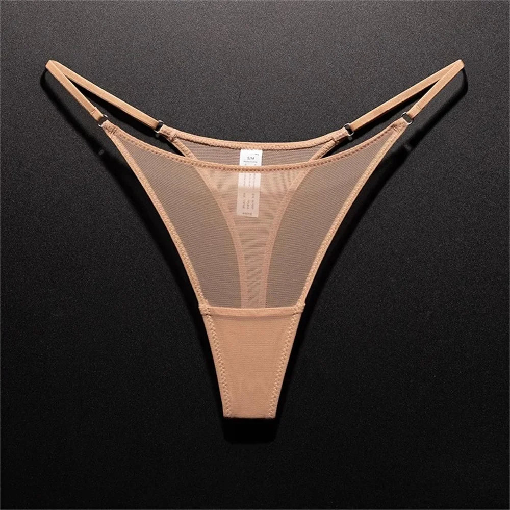 High Slit Women Seamless Thong Ultra-thin Mesh Sexy Underwear Transparent Gauze Sports Fitness G-string Plus Size