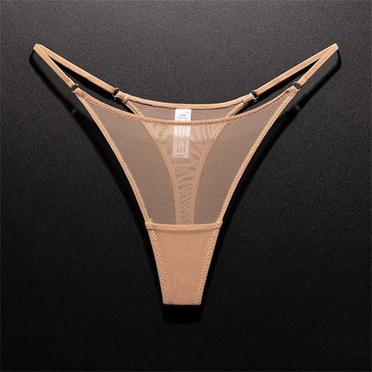 High Slit Women Seamless Thong Ultra-thin Mesh Sexy Underwear Transparent Gauze Sports Fitness G-string Plus Size