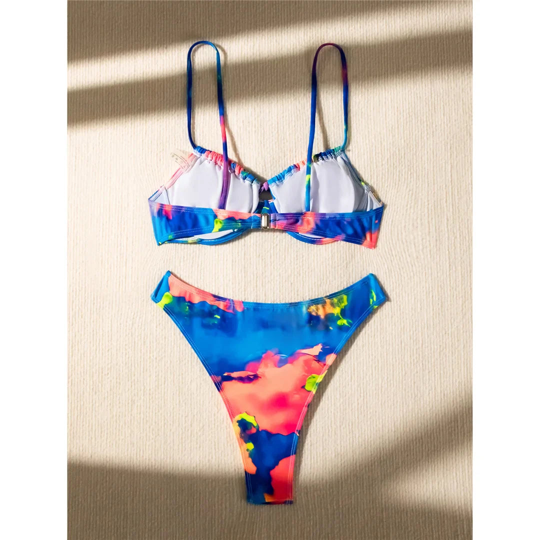 Colorful Printed Underwired Brazilian Bikini Female Swimsuit Women Swimwear Two-pieces Bikini set Bather Bathing Suit Swim V5340