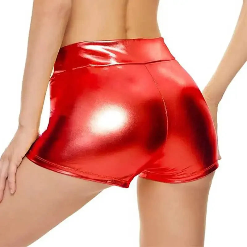 Hot selling close fitting high waisted shorts for nightclub performances, bottomed leather pants with hot stamping