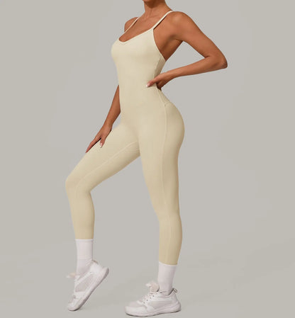 Sexy Hollow Cross Backless Sporty Tight Jumpsuit Woman Sportswear Summer One Pieces Outfit Gym Fitness Overalls Yoga Jump Suit