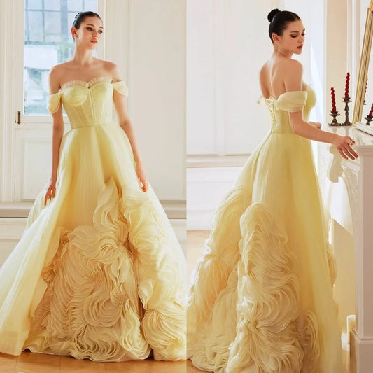 Customized High Quality Classic Organza Ruched A-line Off-the-shoulder Long Dresses Bespoke Occasion Dresses Modern Style Formal