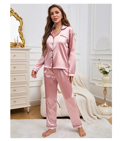 Women's Pajama Set Silk Sleepwear Suit Loungewear Pj Set Satin Long Sleeve Tops With Pants 2 Pieces Pjs Pajamas for Women Pyjama