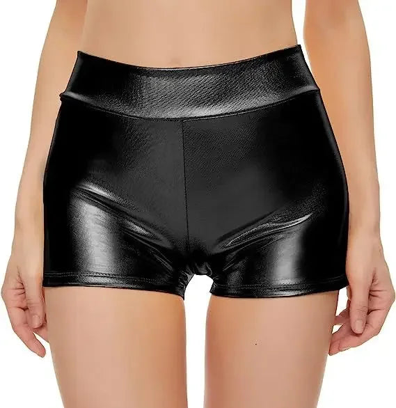 Hot selling close fitting high waisted shorts for nightclub performances, bottomed leather pants with hot stamping