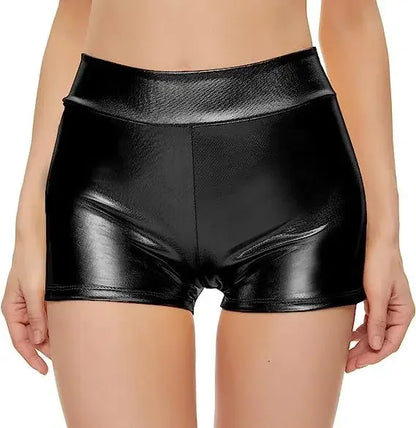 Hot selling close fitting high waisted shorts for nightclub performances, bottomed leather pants with hot stamping