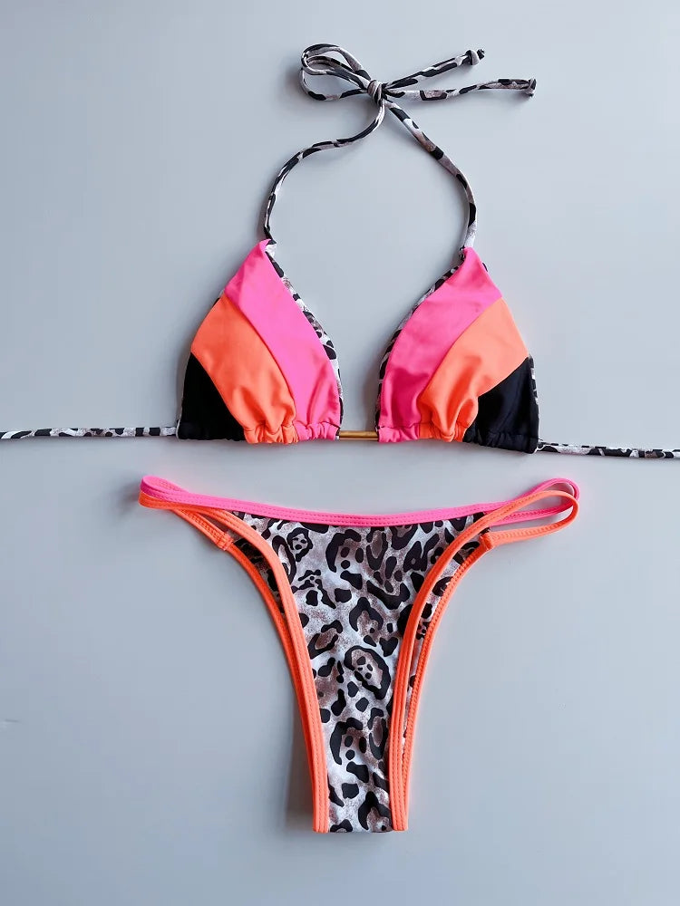 RUOTONGSEPT 2023 Sexy Spliced Swimsuit Women Swimwear Tiger Stripe Print Micro Bikini Set Brazilian Biquinis Beach Bathing Suit