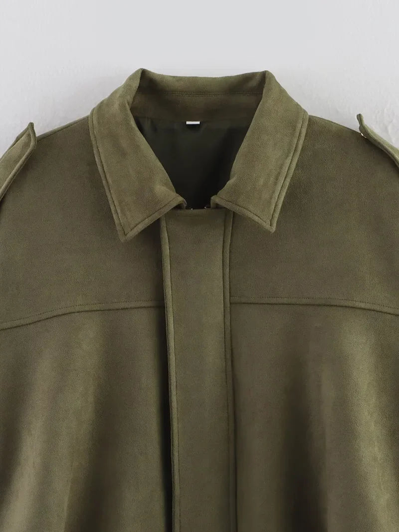 Women's Bomber Jackets Coats Fashion Turn-down Collar Long Sleeve Loose Coats Vintage Female Outerwear Chic Tops