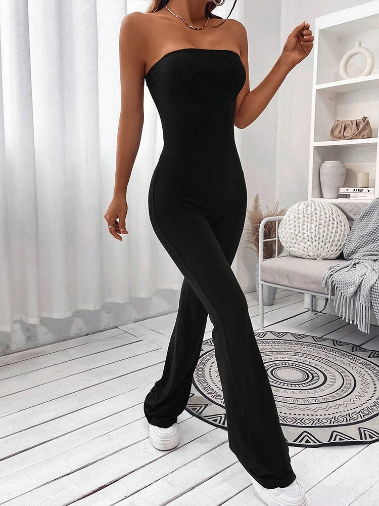 Women's Corseted Jumpsuit Simple solid colour Slim models Hip lifting design Fashion Single Piece Flared Pants